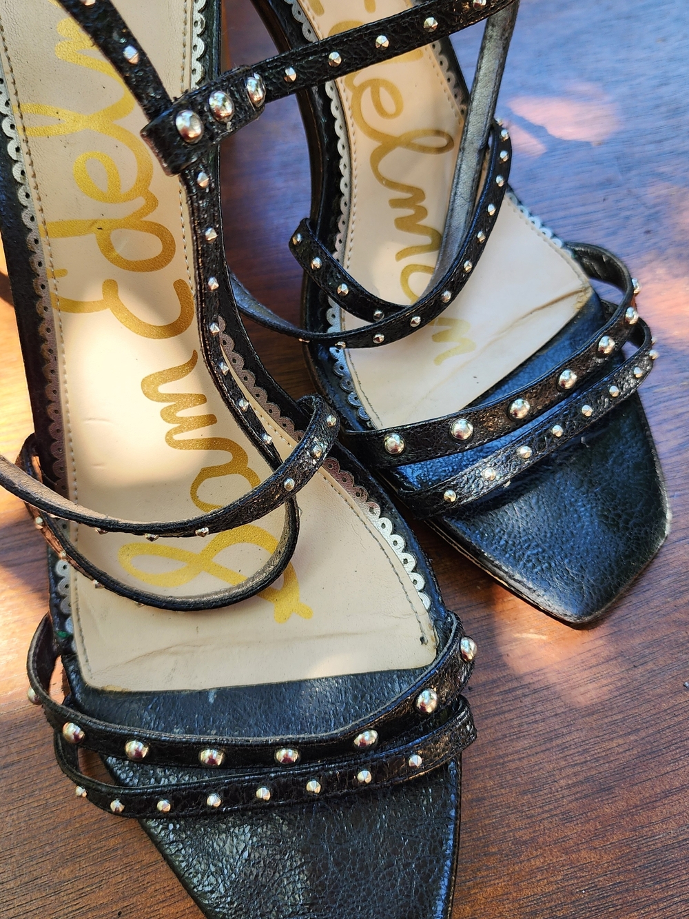 Sam Edelman Lennox Black Leather Studded Strappy Stiletto Heels Size [10]